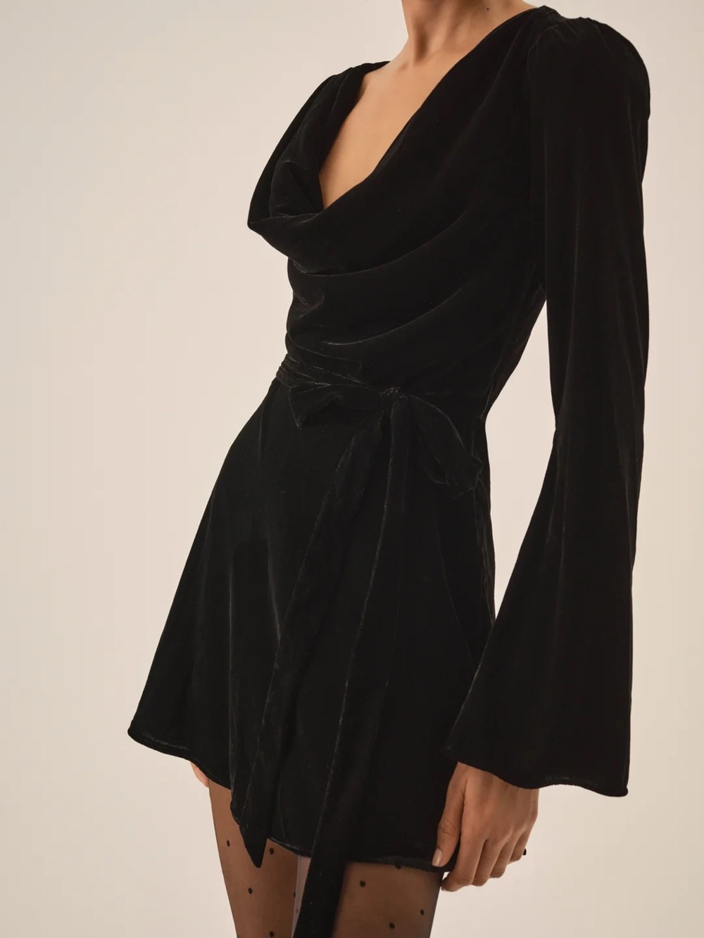 For Love and Lemons Lucinda - Velvet Mini Cowl Neck Dress - Black Medium